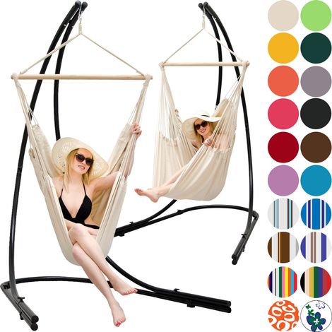 Support Hamac avec Chaise Suspendue XXL Fauteuil de Balancoire 360° Marron (1/5)