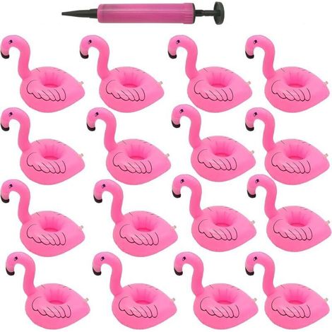 Porte-boissons gonflables, 16 paquets de flotteurs de flamants roses sous-verres flottants pour piscine d'été et jouets de bain amusants pour enfants (16 paquets) (1/4)