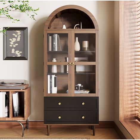 Armoire de rangement 70x38x168 cm avec étagères réglables, tiroirs et verre
