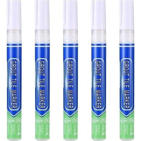 5 Stylos à Coulis Blanc Imperméable - Réparation Carrelage Mural/Sol - Pour Cuisine et Salle de Bain