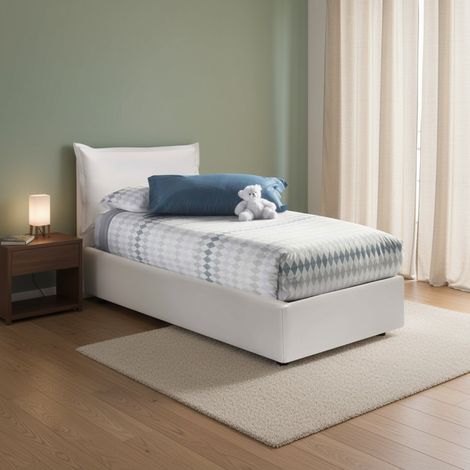 Dmora - Einzelbett Dgelm, Containerbett mit Kunstlederbezug, 100% Made in Italy, Seitliche Öffnung, passend für Matratze 80x190 cm, Weiß (1/5)