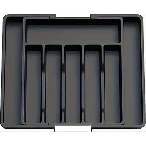Plateau à couverts extensible 40–50 cm, organisateur de cuisine en plastique noir Tommoy01 (1/5)