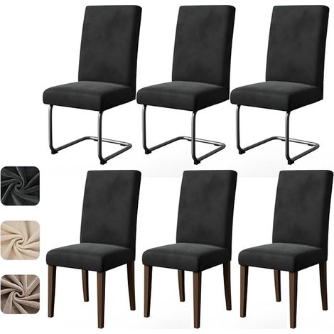 Elastic Velvet Chair Cover 6 Pieces Lead Grey (1/5)