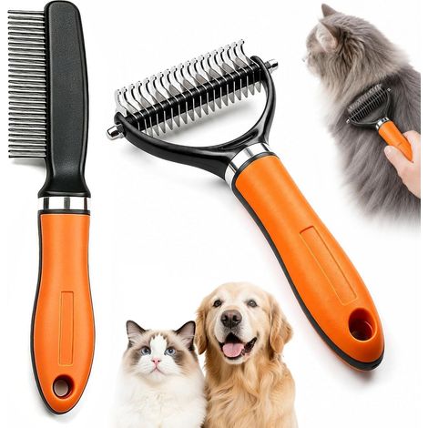 Râteau pour Chien et Chat, Brosse Chien Poil Long, peigne à démêler chat, Brosse Démêlante pour Chiens, Peigne démêlant double face, Outil de démêlage de sous-poils pour chat et chien à poils longs (1/5)