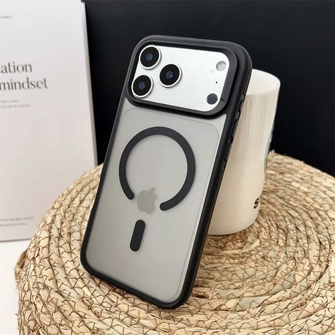 (iPhone 17 Pro Max, Noir) Coque magnétique givrée antichoc pour iPhone, compatible avec la recharge sans fil MagSafe.