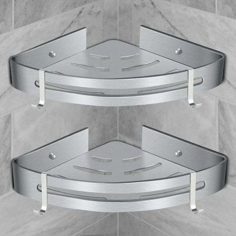 Etagère de Douche d’Angle, Etagère de Salle de Bain Sans Forage Panier Rangement Douche Aluminium Murale Adhésive Serviteur de Douche Organiseur pour Shampoing(Triangle, 2 Pièces) (1/5)