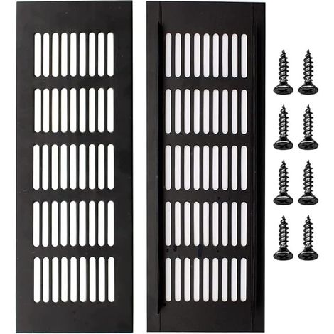 2 Pcs Square Outdoor Ventilation Grille 300 x 80 mm Black Aluminum for Cabinet Shoe Sink (1/5)