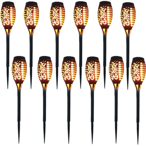 Highsam – Lampe solaire 12 LED 54cm effet flamme vacillante – Étanchéité IP65 – Autonomie 8-10h – Décor extérieur jardin – 12 Pack