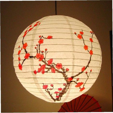 Lanterne ronde papier prunier 35 cm style oriental