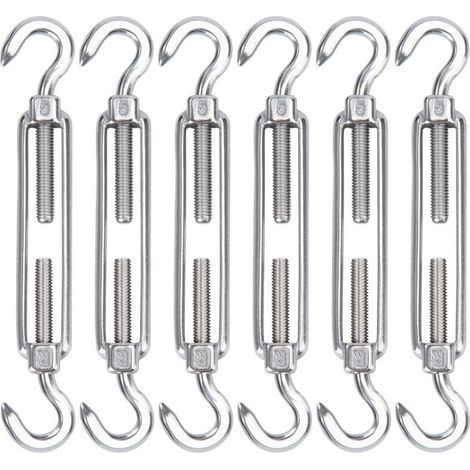 M5 Tendeur Cable Acier Inoxydable, Lot de 6 Tendeur de Fil Crochet et Crochet Réglable Heavy Duty Tension Hook & Hook pour Corde Cable Fil à Linge, Grillagefor Sun Shade Installation (1/5)