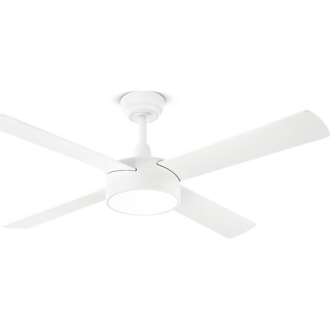 Ventilatore da Soffitto con Luce LED Integrata, Motore DC 40W, 4 Pale Reversibili Bianco/Legno, Telecomando, Diametro 132 cm, 6 Velocità - Perenz (1/2)