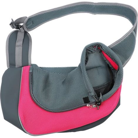 Sac de transport chien rose rouge, écharpe portative légère en maille respirante, bandoulière unique pour voyage extérieur, pochette animal domestique (1/4)
