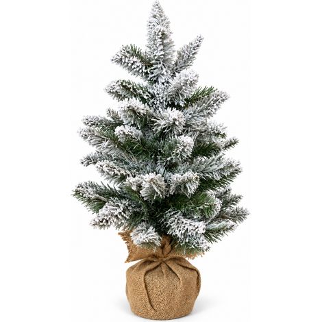 Petit sapin de Noël artificiel de table enneigé 60 cm avec pot en jute - Frosted - Little Grove (1/3)