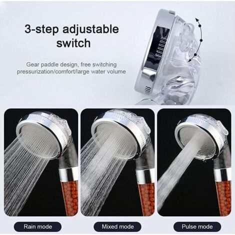 3 Modes Ajustable Pommeau Filtre Douche Anti Calcaire Haute Pression Pommeau Douche Economiseur d'eau Remplaçable Système de Filtrage Lonique Douchette Douche Salle de Bain et wc (1/4)