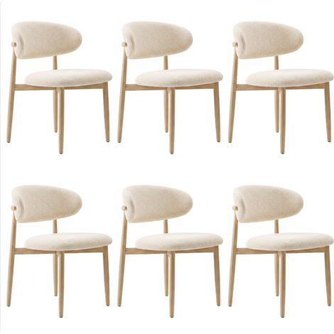 Lot de 6 chaises de salle à manger Lulu - Tissu Chenille Déperlant Blanc Cassé / Pieds finition Chêne (1/5)