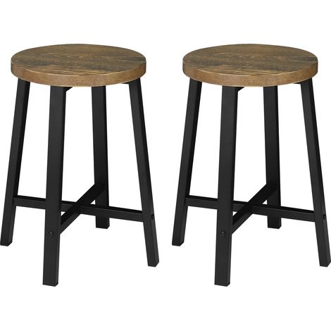 Lot de 2 tabourets industriels en bois vintage et métal pour salle à manger (1/5)