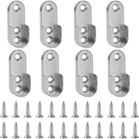 Lot de 8 supports ovales en métal avec vis pour tringle de penderie et dressing (1/4)