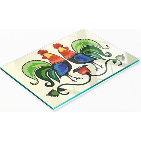 Tabla de cocina de vidrio duradera y elegante con estampado de gallo, 80x52 cm. (1/5)