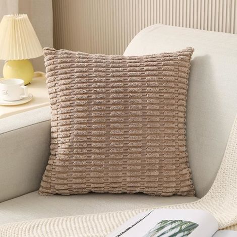 Taie d'Oreiller Carrée Housse de Coussin + Coussin Core Lit Canapé Maison Chaise Voiture Décoration Cadeau (Café léger) (1/4)