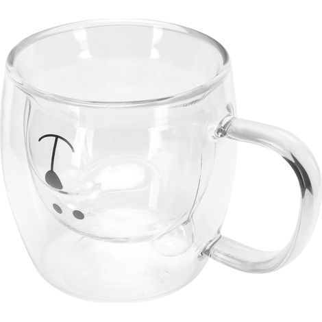 Verre à double paroi en forme d'ours 250ml, tasse à café et thé avec anse, idéal pour la maison, transparent. (1/5)