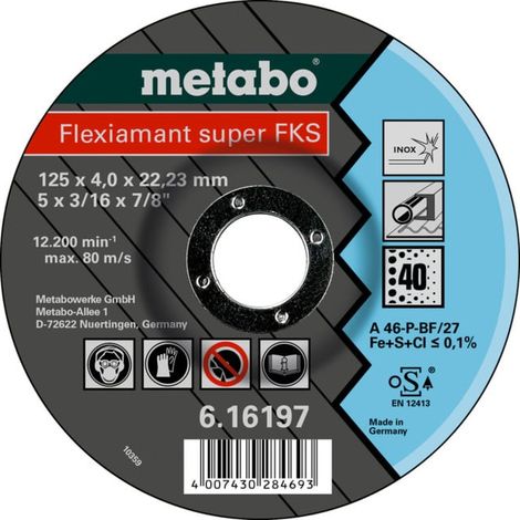 Flexiamant Super FKS 60, 125x4,0x22,23 Inox, meule d'ébarbage, modèle coudé metabo 10 pièces
