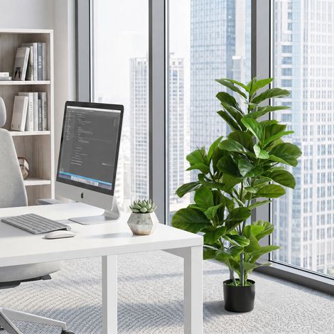 Planta Ficus Artificial 110 cm Planta Artificial con 90 Hojas Musgo y Maceta para Interior y Exterior Verde (1/5)