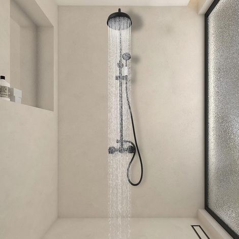 Système de douche en acier inoxydable - Mitigeur de douche - Douche à effet pluie - Avec douchette à main - Colonne de douche - Style rétro antique - Pour la maison et l'hôtel - Noir (1/5)