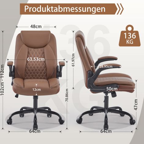 Sedia da ufficio ergonomica in pelle marrone, altezza regolabile HAVRYA (1/5)