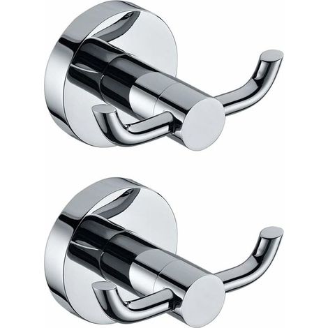 Set di 2 ganci da parete moderni in ottone massiccio cromato lucido, doppio portasciugamani, portaoggetti da parete per bagno, WC, cappelli e vestiti.