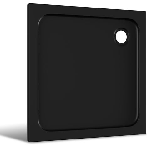 Jiubiaz Plato de ducha cuadrado de acrílico 90 x 90 cm, negro mate, altura 4 cm, desagüe Ø 90 mm (1/5)