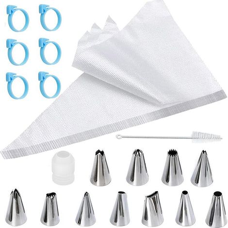Dieses 119-teilige Set enthält Spritztüllen aus Edelstahl, Adapter und Einweg-Spritzbeutel für Kuchen und Gebäck. (1/5)
