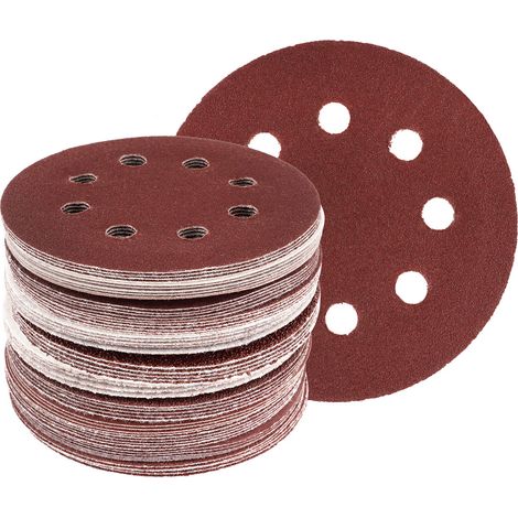 Lot de 120 feuilles de papier abrasif excentrique 125 mm 8 trous Grain 40/60/80/120/180/240 Disques abrasifs ronds avec fermeture Velcro Ponceuse excentrique Set de papier abrasif pour bois, métal, (1/5)