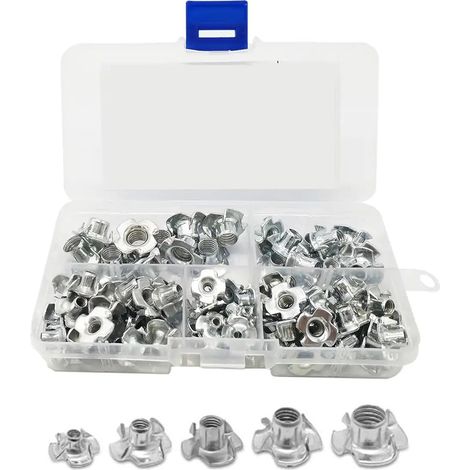 Sollbry Tuerca en T de 4 puntas, Tuercas en T de 4 puntas, Tuerca de 4 puntas, Tuercas en T de 4 puntas, Insertos para tuercas en T, Tuerca en T de 4 puntas, Kit de tuercas en T roscadas, para carpint (1/5)