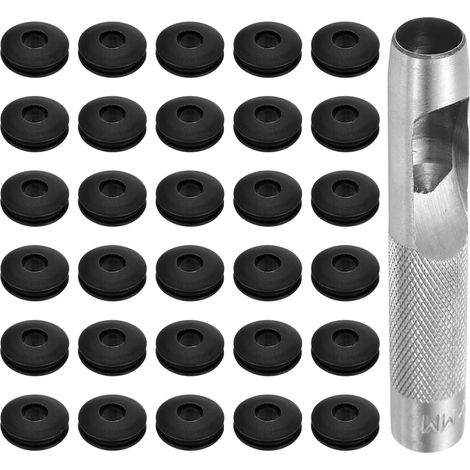 Kit d'Outils pour Œillets 31 Pièces, Ensemble d'Œillets 12 mm Pinces à Œillets Œillets en Plastique Rondelles à Œillets en Plastique Antirouille pour Bâche de Camion, Noir (1/5)