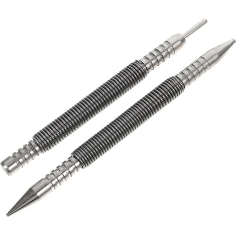Poinçon Central à Ressort en Acier au Carbone, Lot de 2 Set de Pièces Travail les Zones Étroites, Marquage Rapide des Emplacements, Finition Bois, Argenté (1/5)