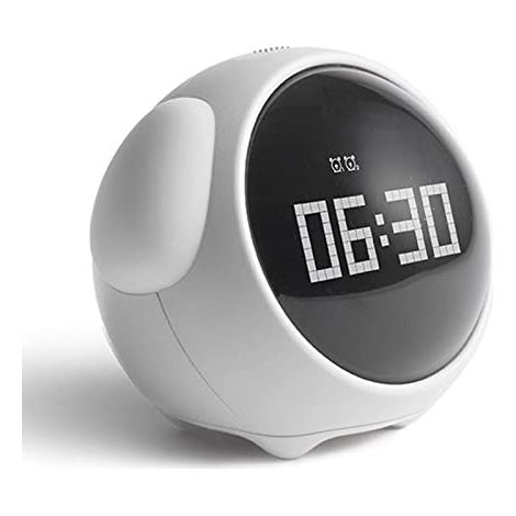 Réveil pour Enfants Rapport ponctuel avec veilleuse à Commande vocale Luminosité réglable Détection de la température Fonction Snooze pour garçons Filles Blanc