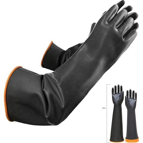 Par de guantes resistentes a productos químicos - Goma larga - Látex impermeable de seguridad - Resistentes a ácidos fuertes, álcalis y aceites - Antideslizantes (1/5)