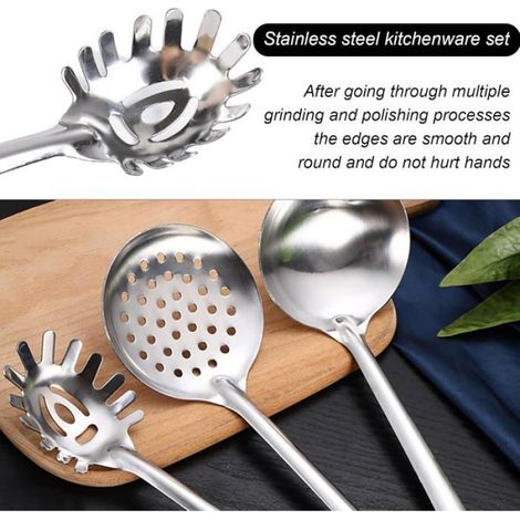 Lot 6 Ustensiles Cuisine Acier Inoxydable - Cuillère Écumoire Spatule Louche Set Accessoires Cuisson Complet (1/5)