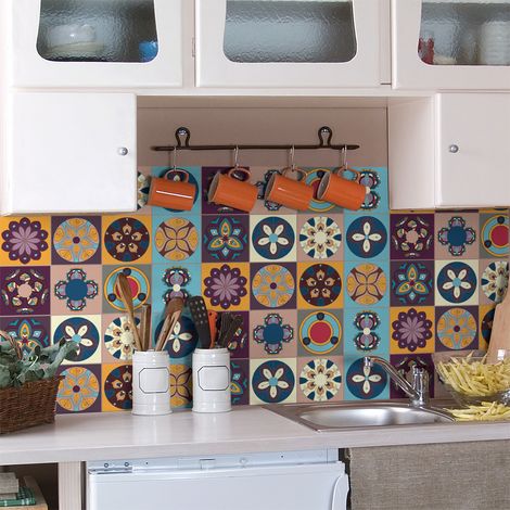 Sticker Mural Carrelage adhésif Cuisine Salle de Bain - 12 STICKERS CARRELAGES AZULEJOS CARMELO - 12stickers10x10cm (1/5)
