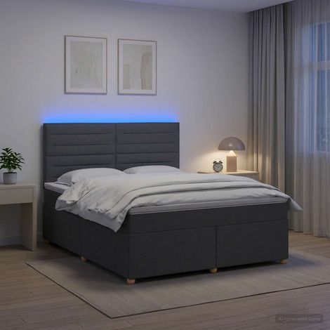 vidaXL Lit boxspring avec matelas Gris foncé 140 x 190 cm Tissu (1/5)
