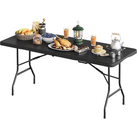 WOLTU Table Pliante Rectangulaire, Table Portable pour 8 Personnes, en PEHD, 180x74x70 cm, Aspect Bois Noir (1/5)