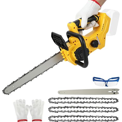 Tronçonneuse sans fil compatible avec batterie 20 V, tronçonneuse électrique de 30,5 cm avec 3 chaînes, scie à chaîne portable pour la coupe du bois, la taille des arbres (jaune) (1/5)