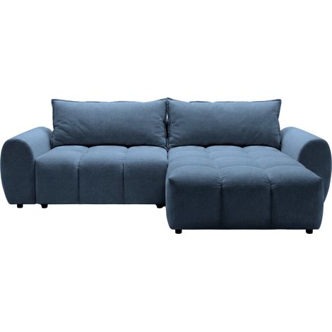 VIANA - Canapé d'angle tissu lisse 3 places Bleu (1/5)