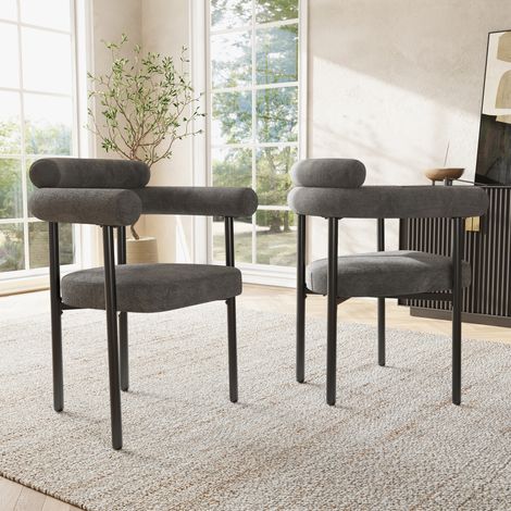 Silla de comedor 70x62x85 cm de metal y tejido peluche gris oscuro FloraGrace (1/5)