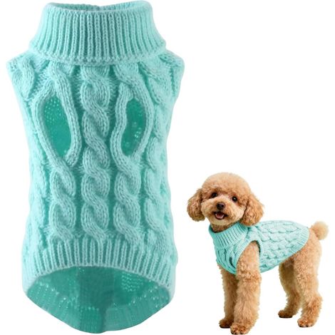Chandail en Maille Torsadée pour Chien Pull d'hiver Chaud à Col Roulé Vêtement Souple Élastique pour Petits Chiens et Chats Manteau Tricoté Confortable pour Animaux de Compagnie (1/5)