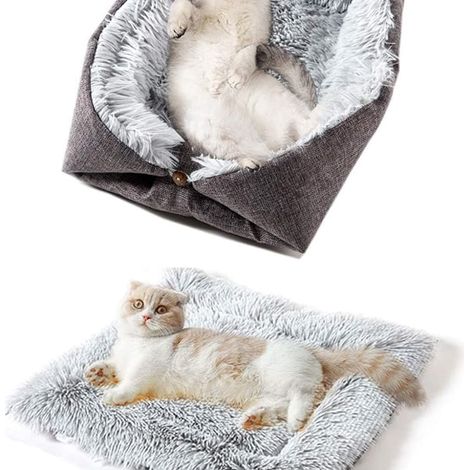 Kattsäng, tvättbar fluffig kattmatta - 2-i-1 mjuk sofffilt (1/5)