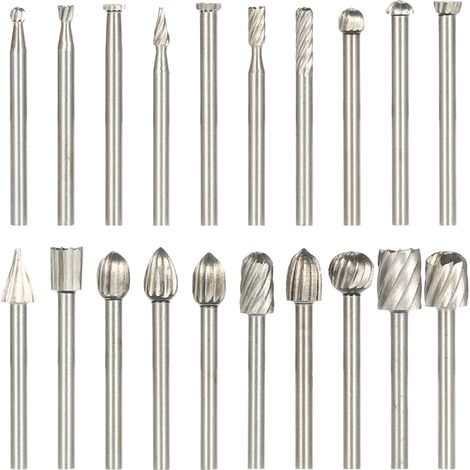 Set de 20 fraises rotatives HSS CNC, tige 3mm, pour fraisage gravure bois, accessoires électroportatifs