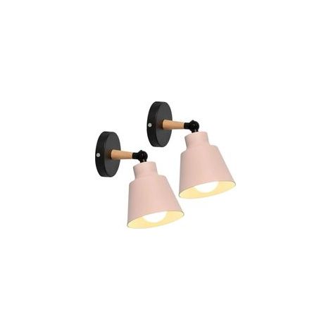 Lot de 2 appliques murales vintage industrielles E27 en métal, sans interrupteur, rose (ampoule non incluse) – (1/5)