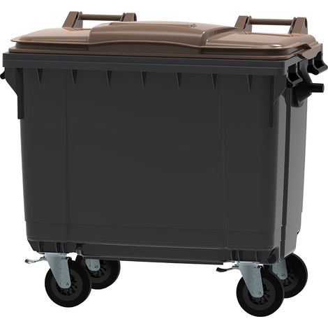 ESE France Conteneur Poubelle à déchets 4 roues - 660L - Robuste et Professionnel - 100% Recyclé - Gris avec Couvercle Marron - Fabriqué en France (1/4)
