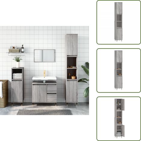 Armoire de bain sonoma gris 30x30x190 cm bois d'ingénierie - Meuble De Salle De Bain - Armoire De Salle De Bain - Rangement Salle De Bain - Commode Salle De Bain - Design Industriel